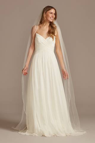 Picture of Bead and Pearl Trimmed Chapel Length Veil
