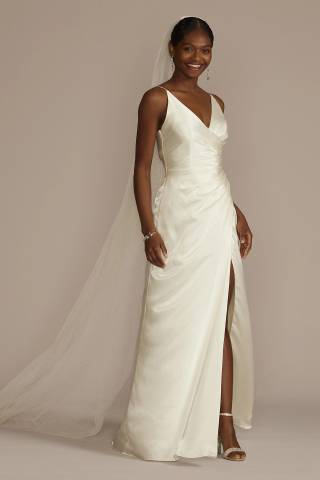 Picture of Draped Satin Spaghetti Strap Sheath Wedding Dress