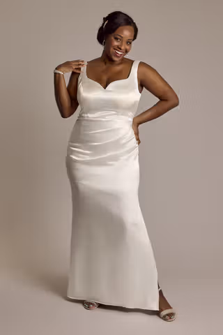 View DB Studio Luxe Charmeuse Tank Wedding Dress with Cowl Back in all available color and sizes Picture of Luxe Charmeuse Tank Wedding Dress with Cowl Back