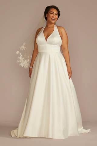 Picture of Plunging Halter Satin A-Line Wedding Dress