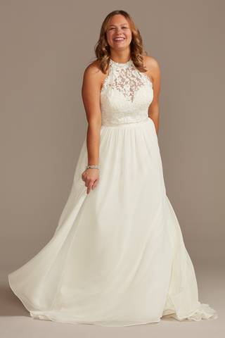 Picture of High Neck Illusion Chiffon Wedding Dress