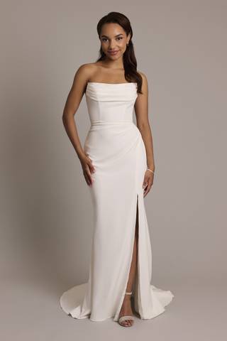 Picture of Stretch Crepe Sculpted Cowl Sheath Wedding Dress