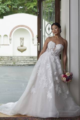 Picture of Tulle Billow Sleeve Ball Gown with Lace Appliques