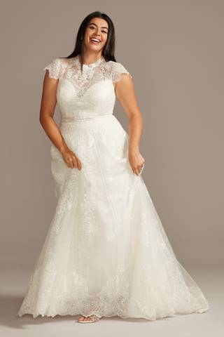 Picture of Embroidered Illusion Mock Neck Wedding Dress