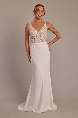 Picture of Illusion Lace Bodice Crepe Tank Wedding Dress