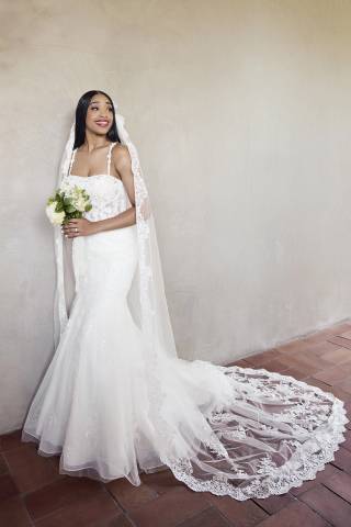 Picture of Lace Applique Illusion Bodice Mermaid Wedding Gown