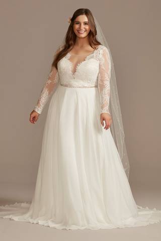 Picture of Long Sleeve Plunge Lace Chiffon Wedding Dress