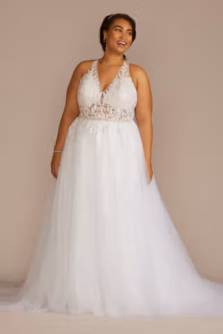 View Galina Signature Illusion Halter Beaded Lace A-Line Wedding Dress in all available color and sizes Picture of Illusion Halter Beaded Lace A-Line Wedding Dress
