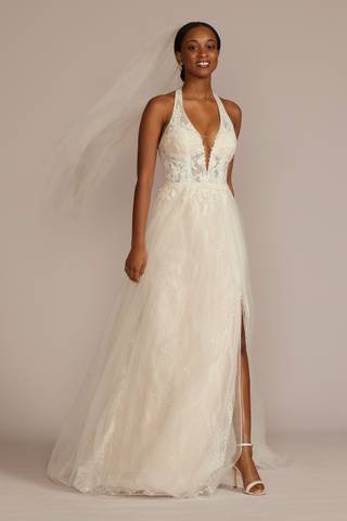 Picture of Lace Applique Halter A-Line Wedding Dress
