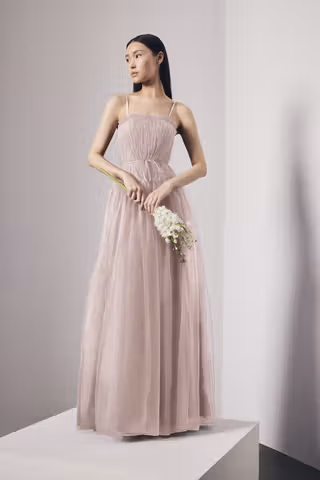 View Vera Wang Bride Tulle Drop Waist Dress with Tie Belt in all available color and sizes Picture of Tulle Drop Waist Dress with Tie Belt