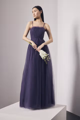 View Vera Wang Bride Tulle Drop Waist Dress with Tie Belt in all available color and sizes Picture of Tulle Drop Waist Dress with Tie Belt