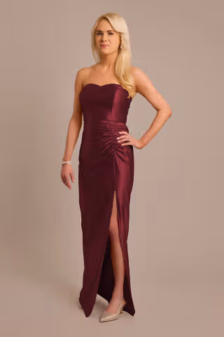 View Celebrate DB Studio Sculpting Satin Sweetheart Ruched Dress in all available color and sizes Picture of Sculpting Satin Sweetheart Ruched Dress