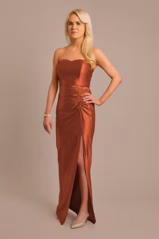 View Celebrate DB Studio Sculpting Satin Sweetheart Ruched Dress in all available color and sizes Picture of Sculpting Satin Sweetheart Ruched Dress