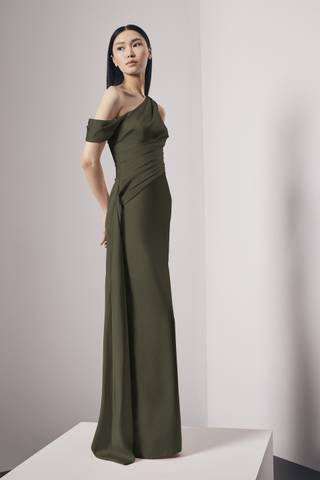 Picture of Asymmetrical Satin Sheath Dress with Cascade