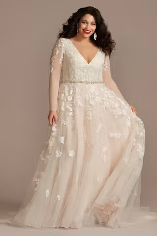 View Galina Signature Illusion Long Sleeve Wedding Dress in all available color and sizes Picture of Illusion Long Sleeve Wedding Dress