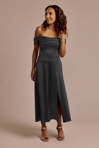 Picture of Off-the-Shoulder Sculpting Satin Midi Dress