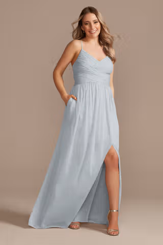 View David's Bridal Long Mesh Dress with Lace-Up Back in all available color and sizes Picture of Long Mesh Dress with Lace-Up Back