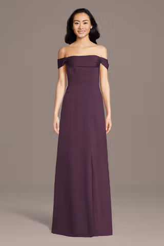 View Celebrate DB Studio Matte Satin Off-the-Shoulder Cowl Neck Sheath in all available color and sizes Picture of Matte Satin Off-the-Shoulder Cowl Neck Sheath