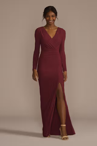 View Celebrate DB Studio Long Sleeve Ruched Jersey Sheath Dress in all available color and sizes Picture of Long Sleeve Ruched Jersey Sheath Dress