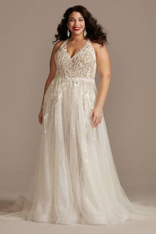 Picture of Floral Applique Open Back Halter Wedding Dress
