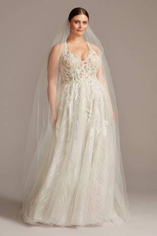 Picture of Floral Applique Open Back Halter Wedding Dress