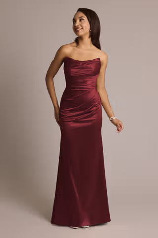 View Galina Signature Sculpting Satin Strapless Mermaid Dress in all available color and sizes Picture of Sculpting Satin Strapless Mermaid Dress