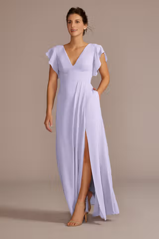 View Celebrate DB Studio Flutter Sleeve Chiffon V-Neck Dress in all available color and sizes Picture of Flutter Sleeve Chiffon V-Neck Dress