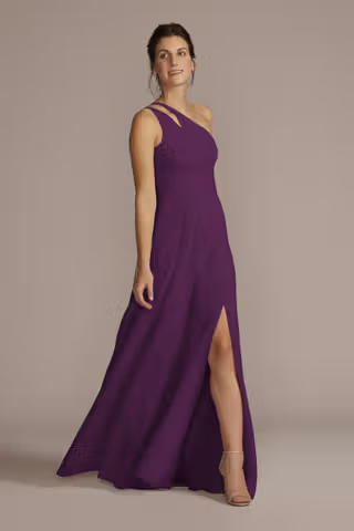 View Celebrate DB Studio Chiffon One-Shoulder Cutout Dress in all available color and sizes Picture of Chiffon One-Shoulder Cutout Dress