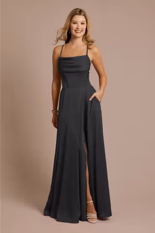 View Galina Signature Matte Satin Cowl Neck Spaghetti Strap A-Line Dress in all available color and sizes Picture of Matte Satin Cowl Neck Spaghetti Strap A-Line Dress