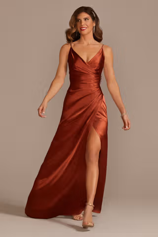 View Galina Signature Charmeuse Draped Strappy Dress in all available color and sizes Picture of Charmeuse Draped Strappy Dress