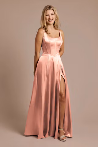 View Galina Signature Charmeuse Basque Waist Tank Dress in all available color and sizes Picture of Charmeuse Basque Waist Tank Dress