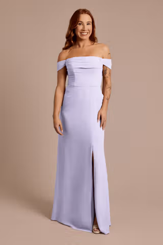 View Celebrate DB Studio Chiffon Off-the-Shoulder Draped Dress in all available color and sizes Picture of Chiffon Off-the-Shoulder Draped Dress