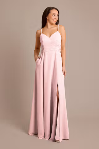 View Celebrate DB Studio Chiffon Back Tie A-Line Dress in all available color and sizes Picture of Chiffon Back Tie A-Line Dress