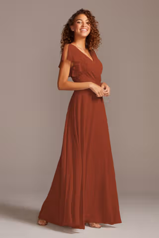 View Celebrate DB Studio Bridesmaid Dress with Flutter Sleeve Full Skirt in all available color and sizes Picture of Bridesmaid Dress with Flutter Sleeve Full Skirt