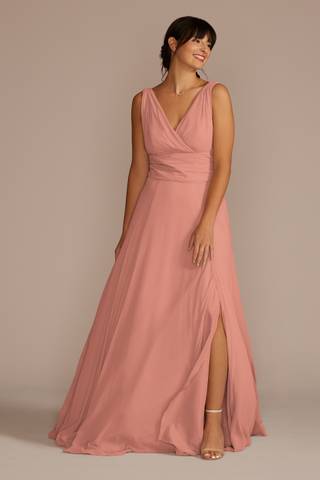 Picture of Long Chiffon Surplice Tank Bridesmaid Dress