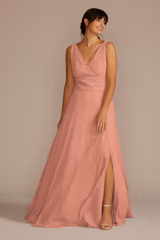 View Celebrate DB Studio Long Chiffon Surplice Tank Bridesmaid Dress in all available color and sizes Picture of Long Chiffon Surplice Tank Bridesmaid Dress