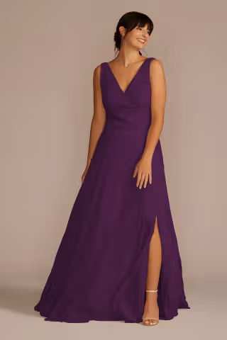 View Celebrate DB Studio Long Chiffon Surplice Tank Bridesmaid Dress in all available color and sizes Picture of Long Chiffon Surplice Tank Bridesmaid Dress