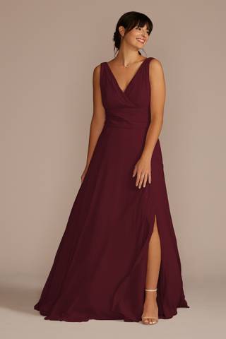 Picture of Long Chiffon Surplice Tank Bridesmaid Dress