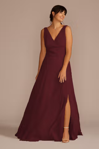View Celebrate DB Studio Long Chiffon Surplice Tank Bridesmaid Dress in all available color and sizes Picture of Long Chiffon Surplice Tank Bridesmaid Dress
