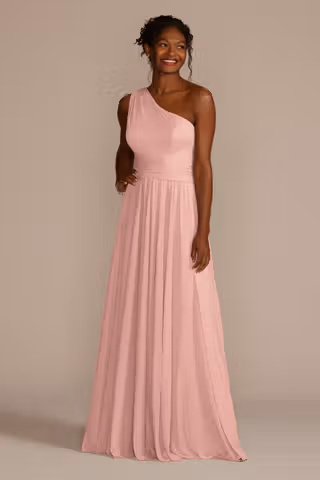 View Celebrate DB Studio Mesh One-Shoulder Dress with Full Skirt in all available color and sizes Picture of Mesh One-Shoulder Dress with Full Skirt