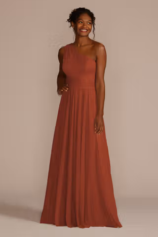 View Celebrate DB Studio Mesh One-Shoulder Dress with Full Skirt in all available color and sizes Picture of Mesh One-Shoulder Dress with Full Skirt