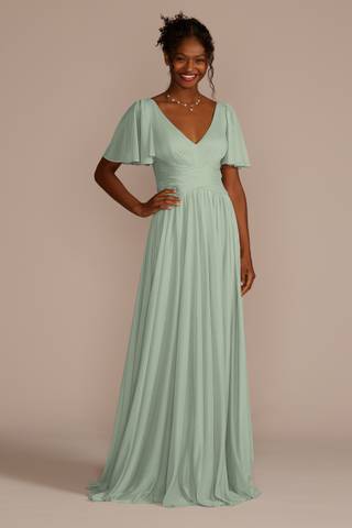 Picture of Flutter Sleeve Crisscross Mesh Bridesmaid Dress
