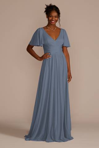 Picture of Flutter Sleeve Crisscross Mesh Bridesmaid Dress