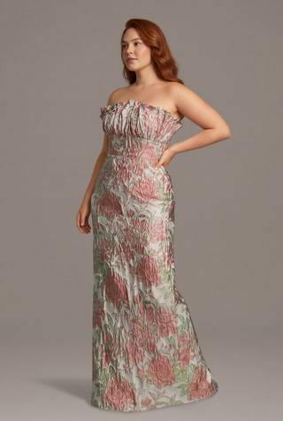 Picture of Strapless Brocade Sheath Dress with Ruched Bodice