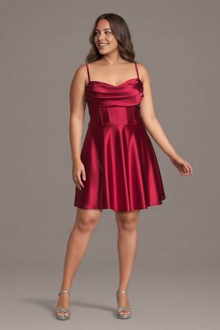Picture of Cowl Neckline Short Satin A-Line Dress