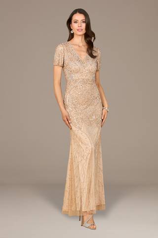 Picture of Short Sleeve Sheath Beaded Gown