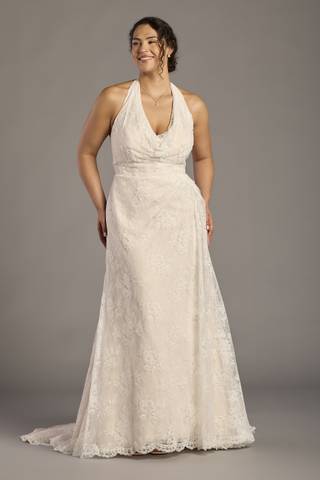 Picture of Embroidered Lace Halter Cowl Sheath Wedding Dress