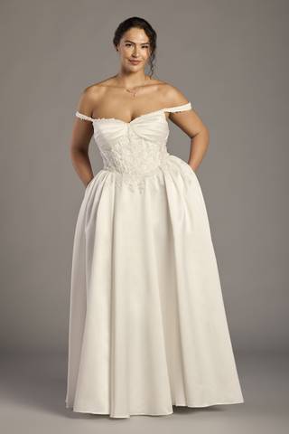 Picture of Off-the-Shoulder Satin Ball Gown with Beaded Lace