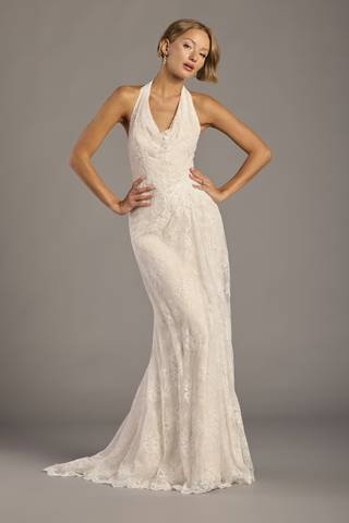 Picture of Embroidered Lace Halter Cowl Sheath Wedding Dress