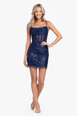 Picture of Draped Corset Glitter Mini Dress with Lace-Up Back